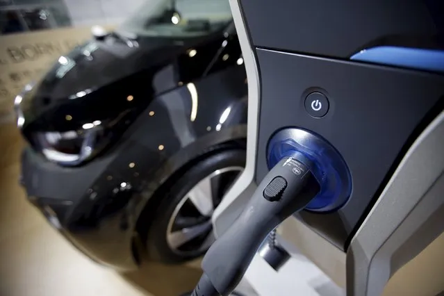 The plug-in charger for a BMW i3 electric car is pictured during the Auto China 2016 in Beijing, China, April 25, 2016. (Photo by Jason Lee/Reuters)