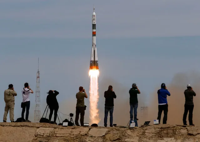 The Soyuz-FG rocket booster with Soyuz MS-04 spacecraft carrying a new crew to the International Space Station, ISS, blasts off at the Russian leased Baikonur cosmodrome, Kazakhstan, Thursday, April 20, 2017. The Russian rocket carries U.S. astronaut Jack Fischer and Russian cosmonaut Fyodor Yurchikhin. (Photo by Shamil Zhumatov/Reuters)