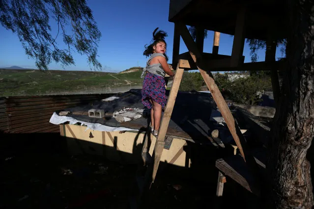 A girl climbs stairs near a section of the fence separating Mexico and the United States, in Tijuana, Mexico, February 20, 2017. The rust-red U.S. fence along the Mexican border has inspired various quirky architectural structures, from a frontier-themed mansion to a humble treehouse with uninterrupted views across the Californian scrubland. Carlos Torres, an architect in the northern Mexican city of Tijuana, has lived in a house in the shadow of the U.S. border for three decades, and the fence that U.S. President Donald Trump has vowed to expand begins at the end of his garden. Yet far from seeing the metal wall as an eyesore, he chose to make it a central piece of the design aesthetic of his lavish home, which he has named “The First House in Northwest Mexico”. A specially erected viewpoint provides a panoramic vista into the United States, while his garden is littered with border paraphernalia, such as a signpost indicating the start of U.S. territory. Although Torres has embraced his little section of wall, he doubted the larger fence that Trump envisages will work. “Walls won't halt immigration”, he said from his viewing balcony, which also looks out onto the Pacific ocean. Trump, he said, “doesn't know what he's talking about. Here at this fence, people keep crossing every week”. (Photo by Edgard Garrido/Reuters)