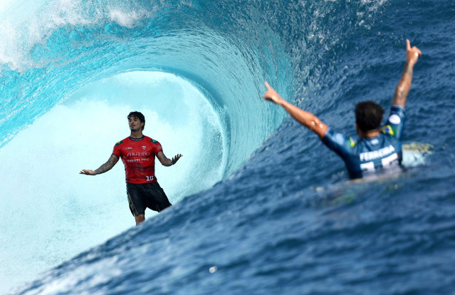 Brazil’s Gabriel Medina in action during the World Surf League finals in Teahupo’o, Tahiti on May 30, 2024. (Photo by Thomas Bevilacqua/Reuters)