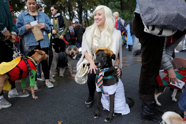 Entrants line up backstage at the Tompkins Square Halloween Dog Parade in Manhattan, New York City, U.S., October 20, 2019. (Photo by Andrew Kelly/Reuters)