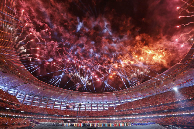 Fireworks explode during the opening ceremony of the 1st European Games in Baku, Azerbaijan, June 12 , 2015. (Photo by Stoyan Nenov/Reuters)