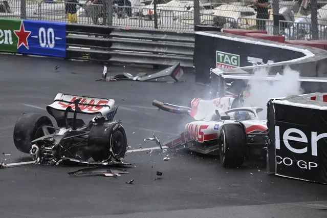 Haas driver Mick Schumacher of Germany crashes during the Monaco Formula One Grand Prix, at the Monaco racetrack, in Monaco, Sunday, May 29, 2022. (Photo by Christian Bruna/Pool Photo via AP Photo)
