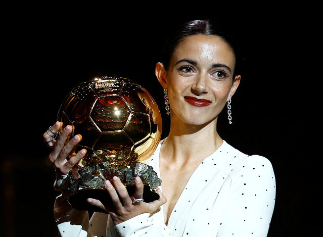 Barcelona's Spansih midfielder Aitana Bonmati receives the Woman Ballon d'Or award during the 2024 Ballon d'Or France Football award ceremony at the Theatre du Chatelet in Paris on October 28, 2024. (Photo by Sarah Meyssonnier/Reuters)