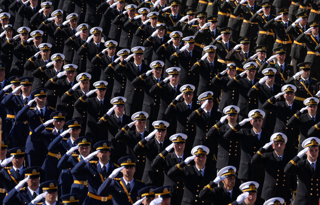 Turkish officers attend the ceremony at Anitkabir, the mausoleum of Turkish Republic's Founder Mustafa Kemal Ataturk during the 101st Anniversary of the Turkish Republic Day in Ankara, Turkiye on October 29, 2024. (Photo by Emin Sansar/Anadolu via Getty Images)