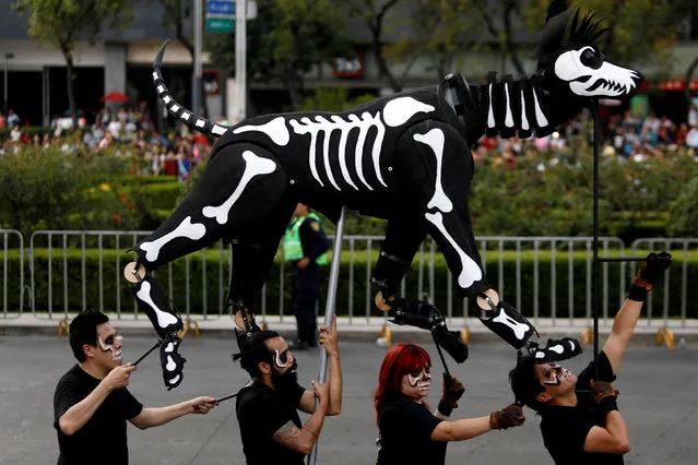 A puppet depicting the skeleton of a dog participates in a procession to commemorate Day of the Dead in Mexico City, Mexico, October 28, 2017. (Photo by Edgard Garrido/Reuters)