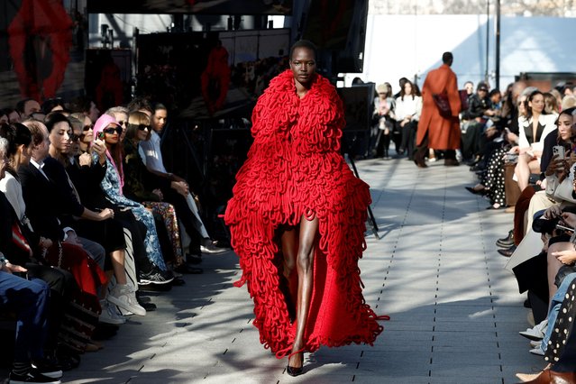 A model presents a creation by designer Stella McCartney as part of her Fall-Winter 2024/2025 Women's ready-to-wear collection show during Paris Fashion Week in Paris, France, on March 4, 2024. (Photo by Benoit Tessier/Reuters)