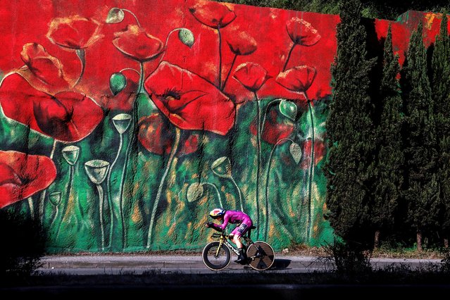 Team Visma-Lease a Bike's Belgian rider Wout Van Aert competes during the second stage of the 108th Giro d'Italia cycling race, a 13.7km individual time-trial from Tirana to Tirana in Albania, on May 10, 2025. (Photo by Luca Bettini/AFP Photo)