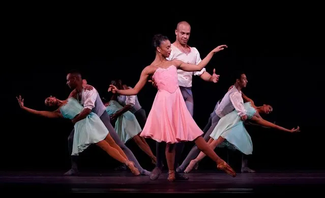 Dancers Amanda Smith and David Wright with Dance Theatre of Harlem perform a scene from “Allegro Brillante” during a dress rehearsal April 18, 2023 before opening night at the New York City Center. (Photo by Timothy A. Clary/AFP Photo)