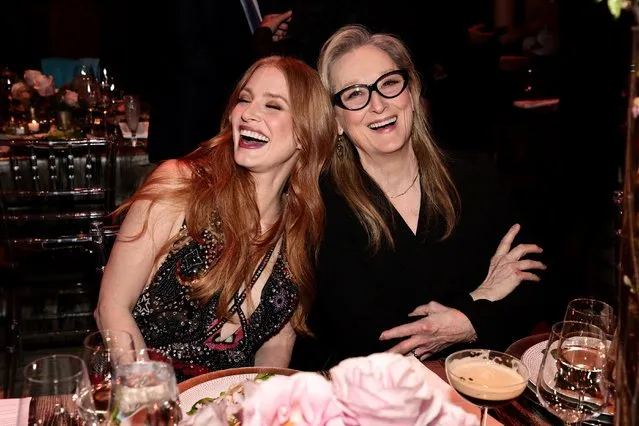 American actresses Jessica Chastain and Meryl Streep attend the 2023 Chaplin Award Gala honoring Viola Davis at David Geffen Hall on April 24, 2023 in New York City. (Photo by Jamie McCarthy/Getty Images for FLC)