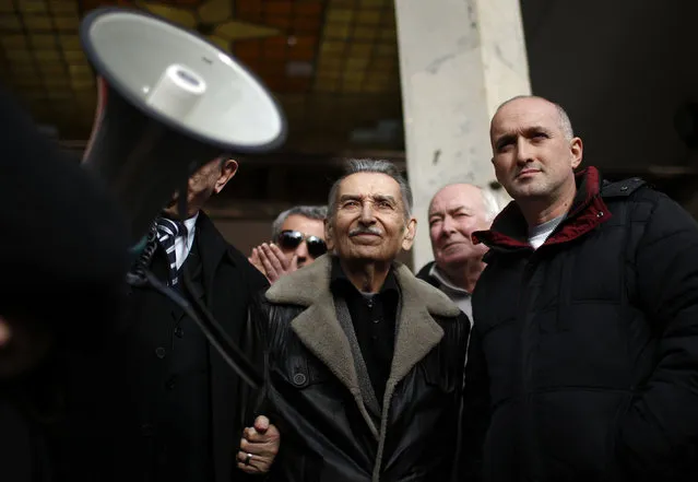 Yevgeni Dzhugashvili (C), 79, a grandson of Soviet leader Joseph Stalin attends a rally marking Stalin's birthday anniversary at his hometown in Gori, Georgia, December 21, 2015. (Photo by David Mdzinarishvili/Reuters)