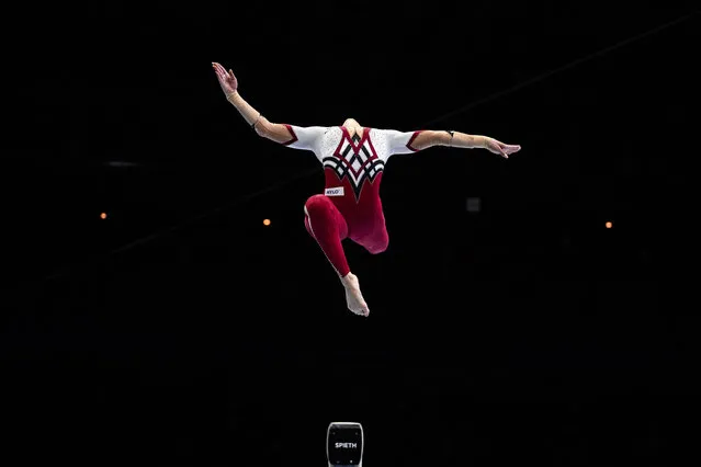 Germany's Pauline Schaefer-Betz competes on the balance beam during the women's qualifying session the 52nd FIG Artistic Gymnastics World Championships, in Antwerp, northern Belgium, on October 2, 2023. (Photo by Lionel Bonaventure/AFP Photo)