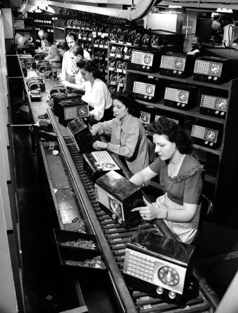 Thousands of new Emerson radio sets are being made available to a public which was unable to purchase new sets during the War. By the first of the year, Emerson expects to produce 3,000,000 sets annually. Here is action on the production line in New York on October 31, 1945. (Photo by Carl Nesensohn/AP Photo)