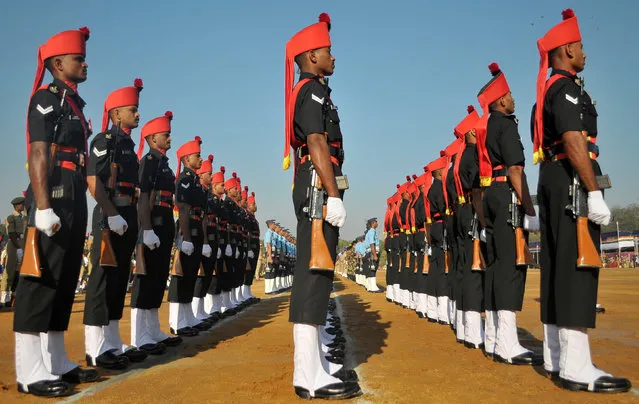 Soldiers take part in a full-dress rehearsal for India's Republic Day parade in Bengaluru, India January 24, 2017. (Photo by Abhishek N. Chinnappa/Reuters)