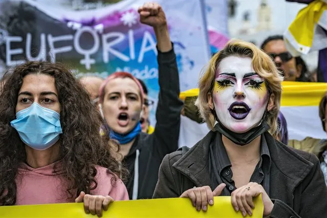 Protesters a demonstration of the LGTBI collective in Madrid on November 20, 2021 against the rise of the fascism in the society and in support of the new transgender law in Spain. (Photo by Celestino Arce Lavin/ZUMA Press Wire/Rex Features/Shutterstock)