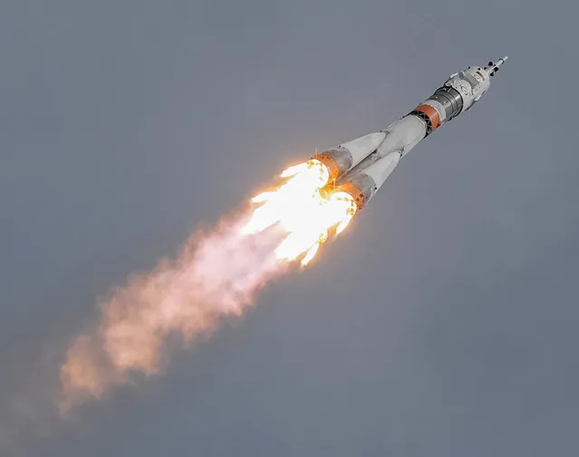 The Soyuz MS-04 spacecraft carrying the crew of Jack Fischer of the U.S. and Fyodor Yurchikhin of Russia, blasts off to the International Space Station (ISS) from the launchpad at the Baikonur Cosmodrome, Kazakhstan April 20, 2017. (Photo by Shamil Zhumatov/Reuters)