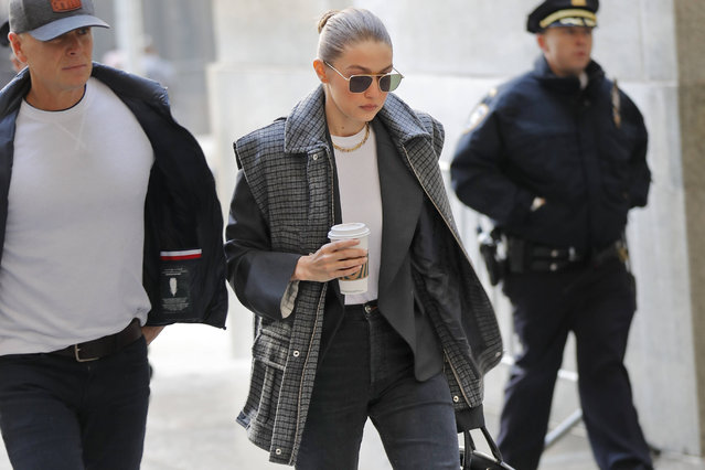 Supermodel Gigi Hadid arrives at a Manhattan courthouse for Harvey Weinstein's jury selection in his trial on rape and sexual assault charges in New York, Thursday, January 16, 2020. (Photo by Seth Wenig/AP Photo)