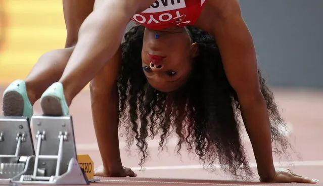 Natasha Hastings of U.S. on the starting block before the women's 400 metres heats during the 15th IAAF World Championships at the National Stadium in Beijing, China August 24, 2015. (Photo by Lucy Nicholson/Reuters)