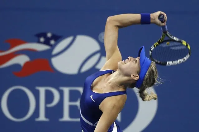 Eugenie Bouchard of Canada serves to Sorana Cirstea of Romania during their match at the 2014 U.S. Open tennis tournament in New York, August 28, 2014. (Photo by Shannon Stapleton/Reuters)