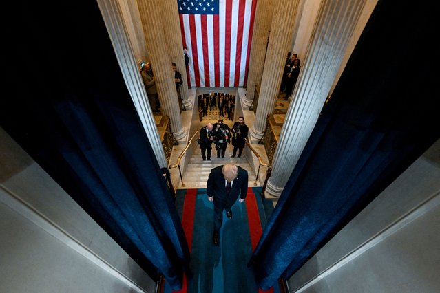 President-elect Donald J. Trump entering the stage of his inauguration as the 47th president of the United States inside the Capitol Rotunda of the U.S. Capitol building in Washington, D.C., on Monday, January 20, 2025. (Photo by Kenny Holston/Pool via Reuters)