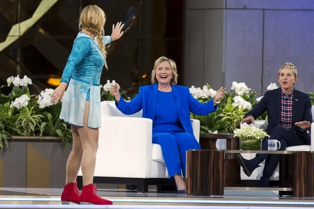 U.S. Democratic presidential candidate Hillary Clinton laughs with television host Ellen Degeneres (R) and comedian Amy Schumer during a taping of “The Ellen Degeneres show” in New York September 8, 2015. (Photo by Lucas Jackson/Reuters)