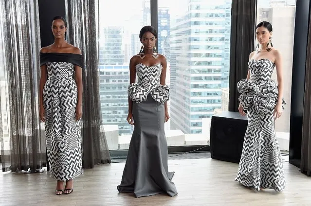 Models wearing John Paul Ataker poses at the A Taste Of John Paul Ataker Presentation during Spring 2016 New York Fashion Week at The Skylark on September 10, 2015 in New York City. (Photo by Jamie McCarthy/Getty Images)