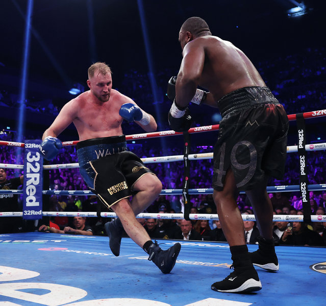 Derek Chisora knocks down Otto Wallin during the Heavyweight fight between Derek Chisora and Otto Wallin as part of Derek Chisora v Otto Wallin, The Last Dance card at Co-op Live on February 08, 2025 in Manchester, England. (Photo by Alex Livesey/Getty Images)