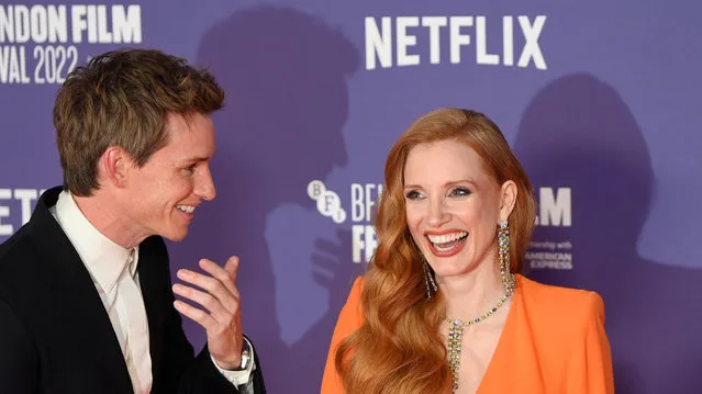 American actress Jessica Chastain and English actor Eddie Redmayne attend the premiere of “The Good Nurse” during the BFI London Film Festival, in London, Britain on October 10, 2022. (Photo by Toby Melville/Reuters)