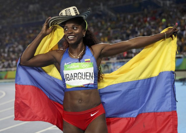 2016 Rio Olympics, Athletics, Final, Women's Triple Jump Final, Olympic Stadium, Rio de Janeiro, Brazil on August 14, 2016. Caterine Ibarguen (COL) of Colombia celebrates winning the gold medal. (Photo by Phil Noble/Reuters)
