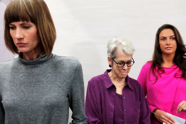 (L-R) Rachel Crooks, a former receptionist in Trump Tower in 2005, Jessica Leeds and Samantha Holvey, a former Miss North Carolina, exit a news conference for the film “16 Women and Donald Trump” which focuses on women who have publicly accused President Trump of sexual misconduct, in Manhattan, New York, U.S., December 11, 2017. (Photo by Andrew Kelly/Reuters)