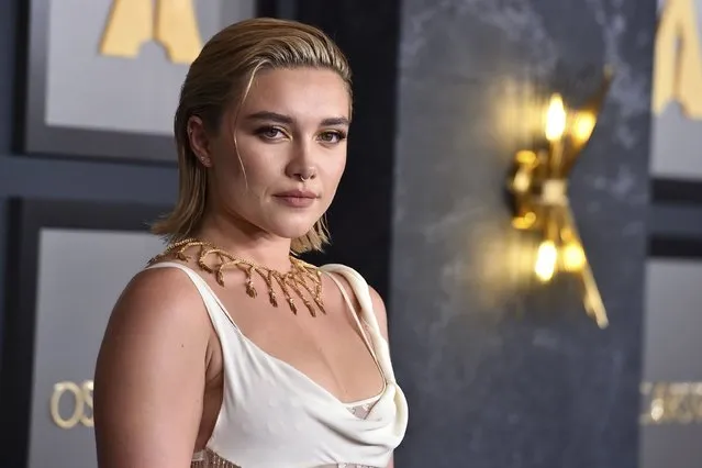 English actress Florence Pugh arrives at the Governors Awards on Saturday, November 19, 2022, at Fairmont Century Plaza in Los Angeles. (Photo by Jordan Strauss/Invision/AP Photo)