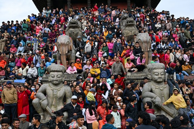 Hindu devotees attend “Bisket Jatra” festival to mark the Nepali New Year, in Bhaktapur, on the outskirts of Kathmandu, on April 10, 2025. (Photo by Prakash Mathema/AFP Photo)