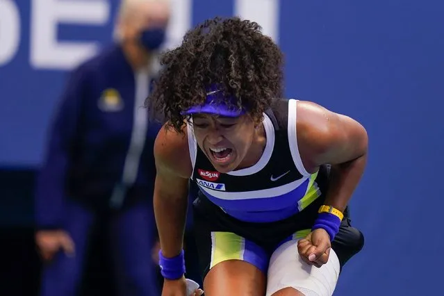 Naomi Osaka, of Japan, reacts during the women's singles final against Victoria Azarenka, of Belarus, during the US Open tennis championships, Saturday, September 12, 2020, in New York. (Photo by Seth Wenig/AP Photo)