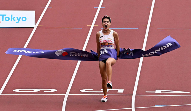 Gold medalist Maria Perez of Team Spain reacts after winning the Women's 20 Kilometres Race Walk during day eight of the World Athletics Championships Tokyo 2025 at National Stadium on September 20, 2025 in Tokyo, Japan. (Photo by Dylan Martinez/Reuters)