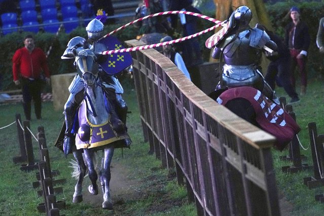 Participants dressed in historic armored suits compete in jousting at The St. George's Tournament at Tsaritsyno Park in Moscow, Russia, Friday, September 12, 2025. (Photo by Pavel Bednyakov/AP Photo)