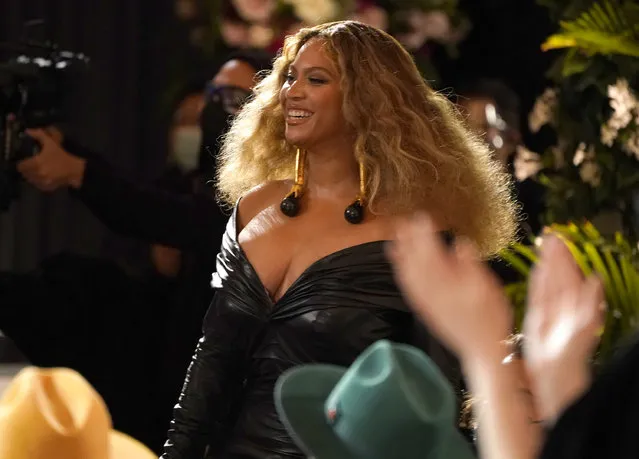 Beyonce appears in the audience before accepting the award for best rap song for “Savage” at the 63rd annual Grammy Awards at the Los Angeles Convention Center on Sunday, March 14, 2021. (Photo by Chris Pizzello/AP Photo)