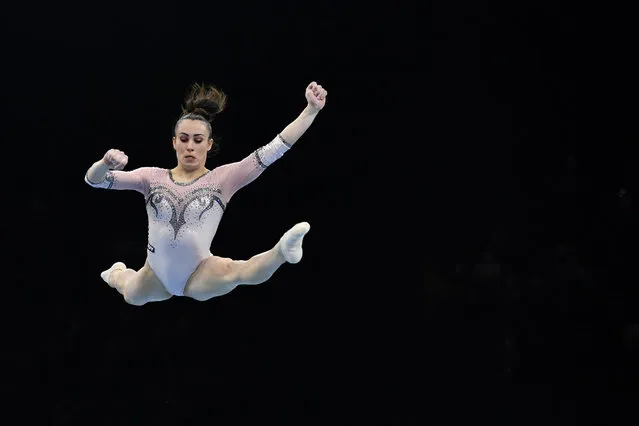 Italy's Vanessa Ferrari competes in the Women's floor qualifications during European Artistic Gymnastics Championships at the St Jakobshalle, in Basel, on April 21, 2021. (Photo by Fabrice Coffrini/AFP Photo)