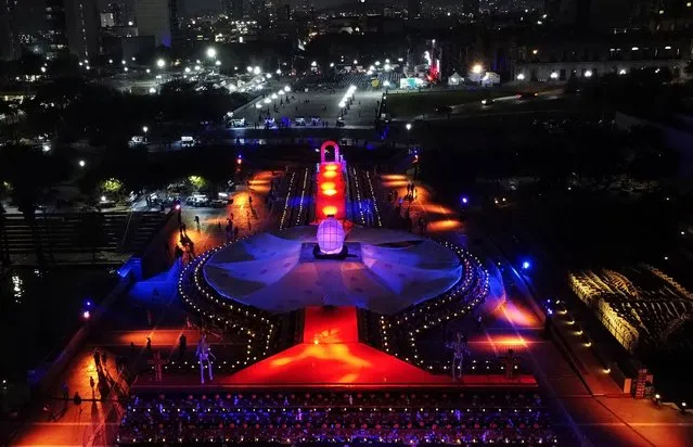 A view shows an art installation named “Altar Monumental” created ahead of the annual Day of the Dead festivities and in an attempt to set a Guinness World Record for the largest altar of the dead in history, in Monterrey, Mexico on October 25, 2023. (Photo by Daniel Becerril/Reuters)