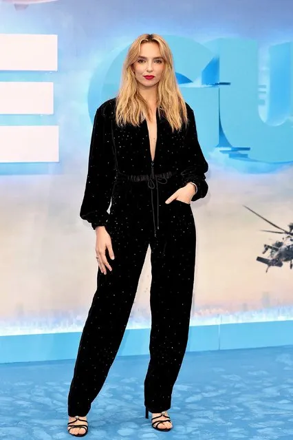 “Killing Eve” star English actress Jodie Comer, 28, steps out in a jumpsuit for the premiere of the comedy “Free Guy”, her first lead Hollywood role at Cineworld Leicester Square on August 09, 2021 in London, England. (Photo by Mike Marsland/WireImage)