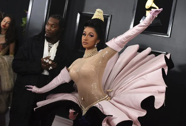 Offset, left, and Cardi B arrive at the 61st annual Grammy Awards at the Staples Center on Sunday, February 10, 2019, in Los Angeles. (Photo by Jordan Strauss/Invision/AP Photo)