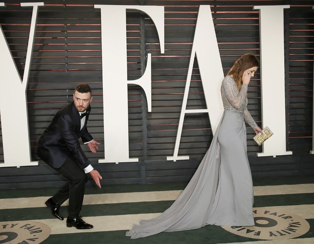 Justin Timberlake and Jessica Biel arrive at the Vanity Fair Oscar Party in Beverly Hills, California February 28, 2016. (Photo by Danny Moloshok/Reuters)
