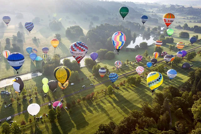 A spectacular host of hot air balloons took to the skies over the Longleat Estate, UK in their hot air balloon Sky Safari festival on September 9, 2023. (Photo by Mark Passmore/Apex News)
