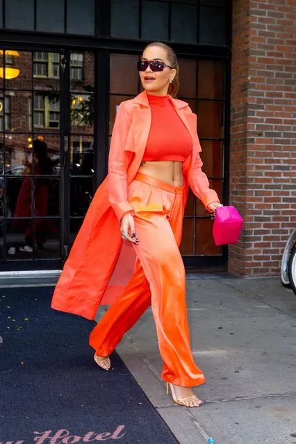 English singer Rita Ora is radiant in all orange heading to the Prospero Tequila brunch in New York, NY. on September 10, 2021. (Photo by Backgrid USA)