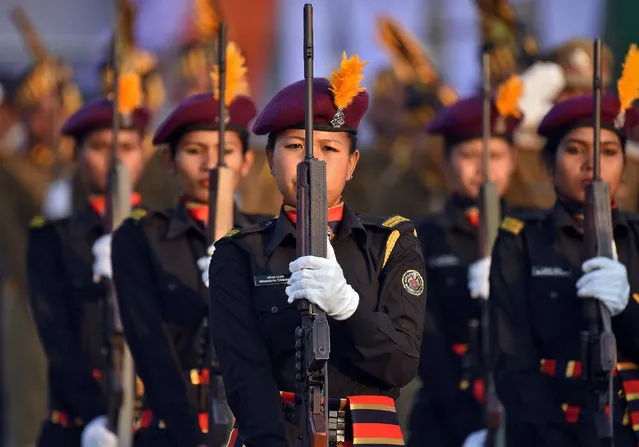 Policewomen take part in a full-dress rehearsal for India's Republic Day parade in Guwahati, India, January 24, 2017. (Photo by Anuwar Hazarika/Reuters)