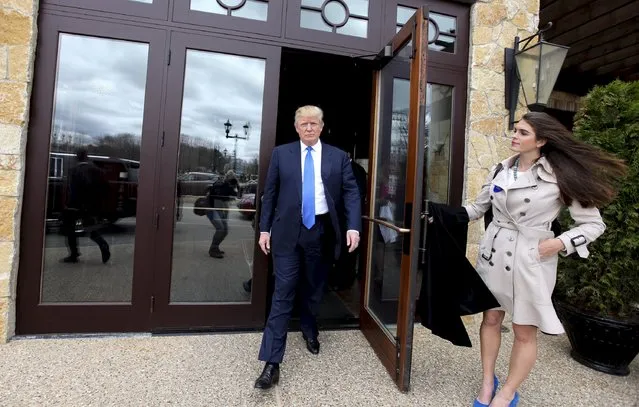 Potential Republican 2016 presidential candidate Donald Trump leaves the Tuscan Kitchen in Salem, New Hampshire, United States April 27, 2015. (Photo by Lisa Hornak/Reuters)