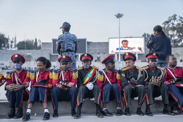The Ethiopian Republican March band attends a rally held to show support for the government and the Ethiopian National Defense Force (ENDF), in their effots against the Tigray Peoples Liberation Front (TPLF) and Oromo Liberation Army (OLA), in Addis Ababa, Ethiopia, 07 November 2021. According to a report released 03 November 2021 by the UN high commission for Human Rights, war crimes and other crimes against humanity have been conducted by both sides in the year long bloody civil war. A nationwide state of emergency has been declared in Ethiopia following advances south through the Amhara region towards the capital city Addis Ababa by the TPLF. (Photo by EPA/EFE/Stringer)