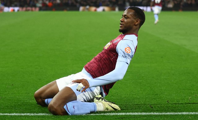 Aston Villa's Jhon Duran celebrates scoring their side's third goal of the game during the Premier League match at Villa Park, Birmingham. Picture date: Monday May 13, 2024. (Photo by Carl Recine/Reuters)