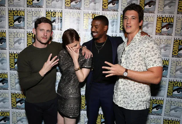 Jamie Bell, Michael B. Jordan, Kate Mara and Miles Teller seen at the Twentieth Century Fox Presentation at 2015 Comic Con on Saturday, July 11, 2015, in San Diego. (Photo by Eric Charbonneau/Invision for Twentieth Century Fox/AP Images)