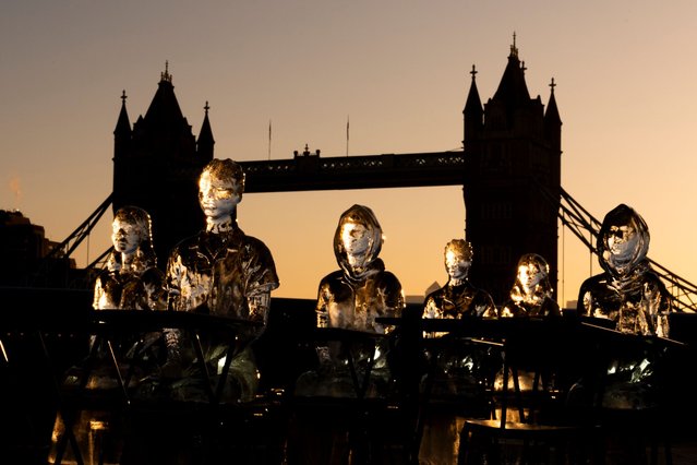 On International Day of the Girl Child, the charity Plan International unveiled ice sculptures along the River Thames in London in the first decade of October 2024 to highlight the millions of girls worldwide being frozen out of education. (Photo by Jordan Pettitt/PA Wire)