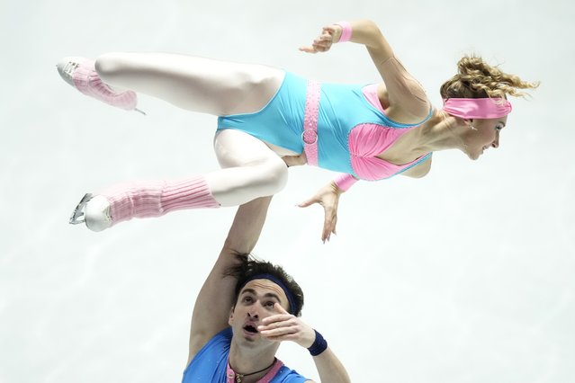 Anastasiia Metelkina and Luka Berulava of Georgia compete in the pairs short program at the Grand Prix of Figure Skating series competition in Tokyo, Japan, Friday, November 8, 2024. (Photo by Hiro Komae/AP Photo)